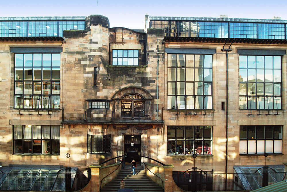 Facade section of the Mackintosh Building (Glasgow School of Art/McAteer Photograph).