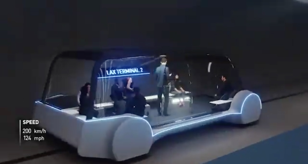 A still from Musk's video showing the revised Hyperloop bus-pod. (Courtesy Elon Musk)