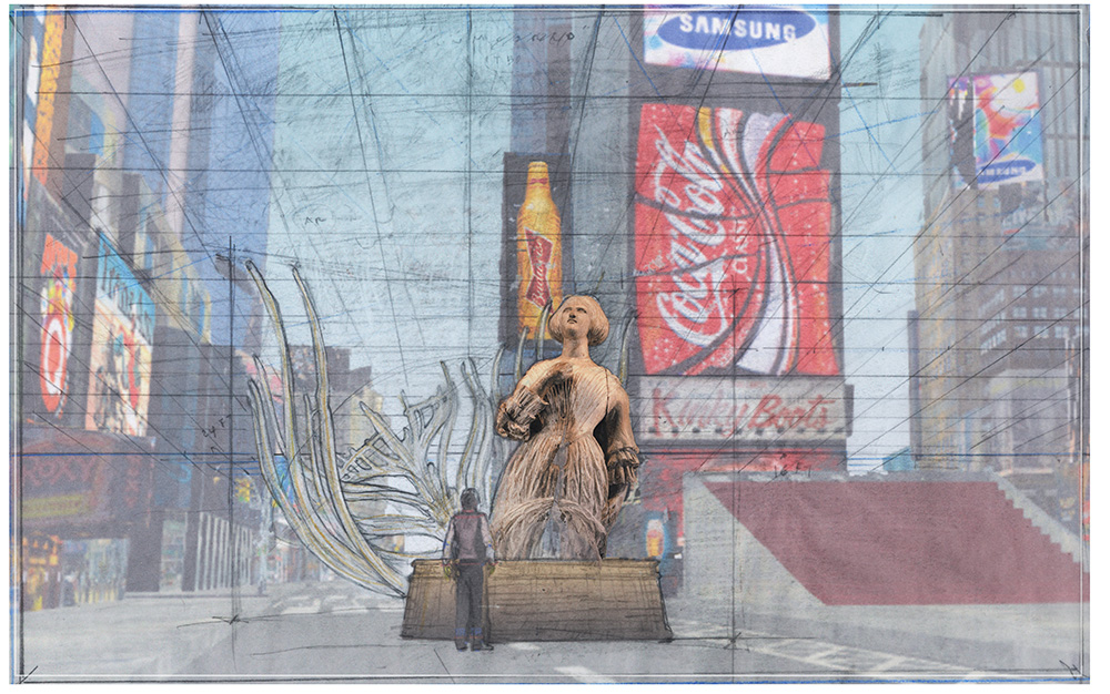 Mel Chin is bringing virtual reality to Times Square. Pictured here: Wake, Study, 2017. Graphite, digital rendering. (Mel Chin)