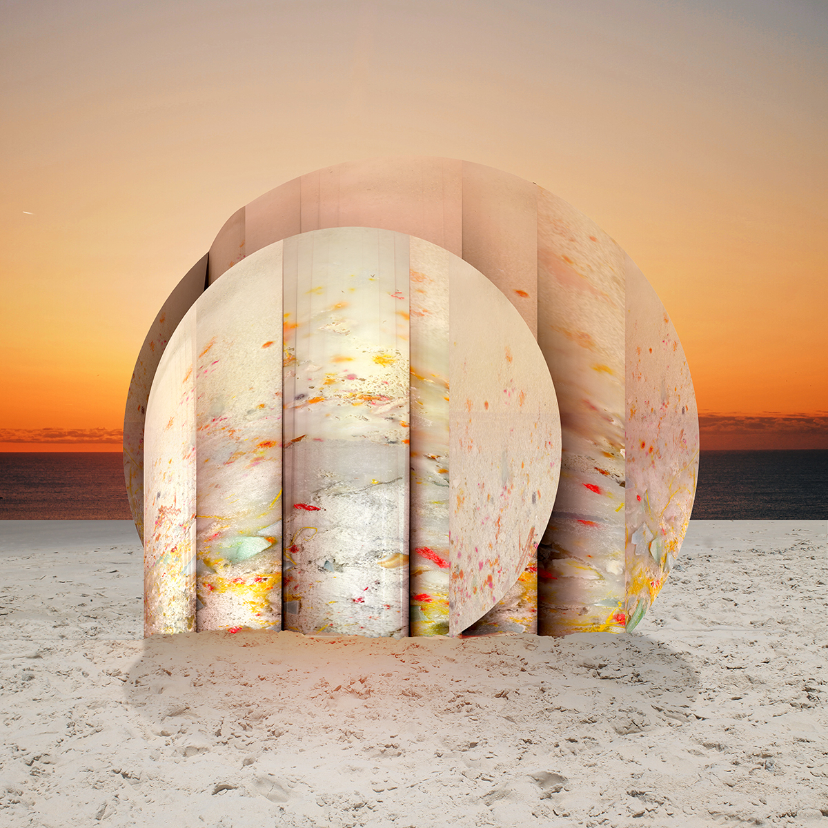 Rendering of a plastic rock on the beach