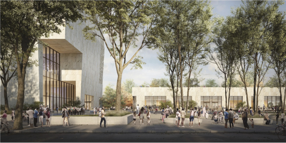 Rendering of central plaza with sunken courtyard removed (Courtesy Obama Foundation).