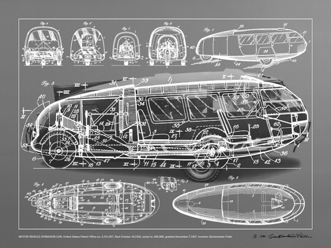 Buckminster Fuller’s Motor Vehicle- Dymaxion Car from 1981. (Courtesy Edward Cella Art & Architecture)