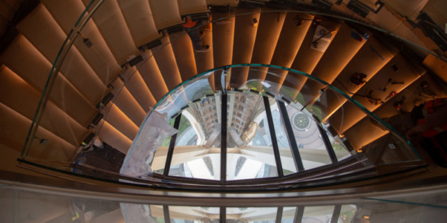 Photo of new interior staircase the renovated Seattle Space Needle