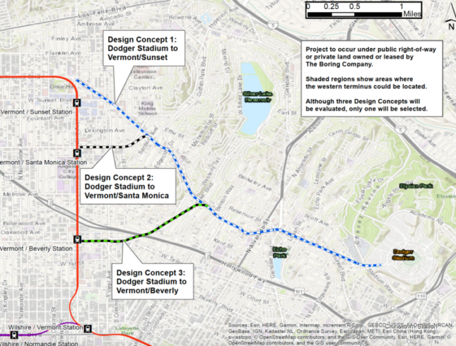 Map of Dodger Stadium hyperloop routes