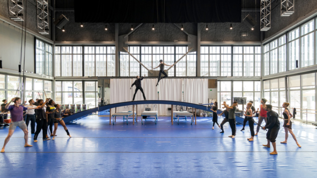 Photo of dancers in a rehearsal space in the Ballet Memphis building 