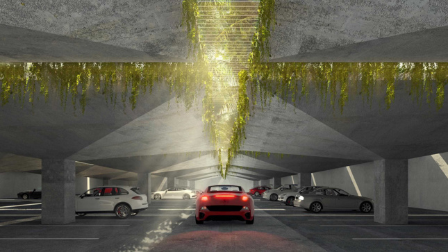 A rendering of the parking garage at the Miami Produce Center