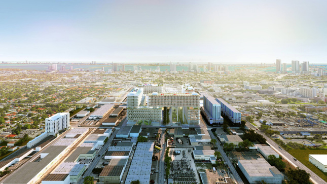 An aerial rendering of the Miami Produce Center