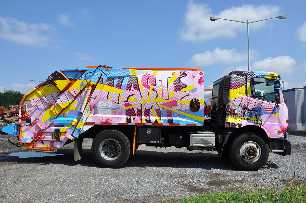 Recycling truck wrapped in art for Washington, D.C.