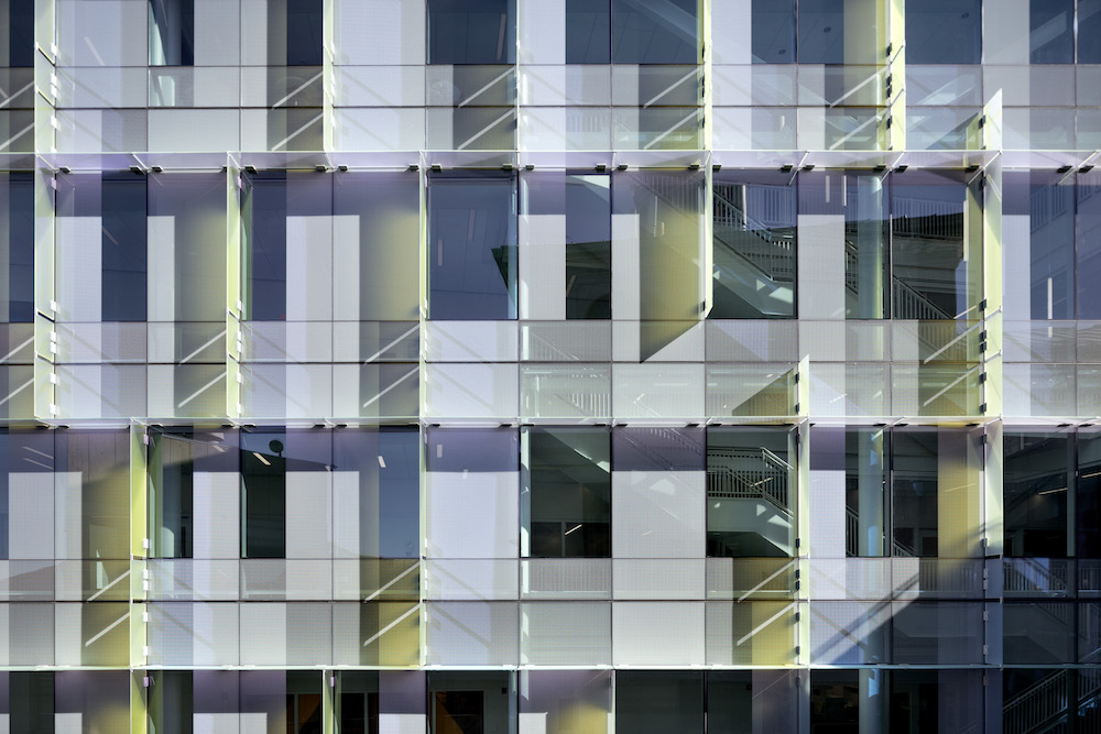 Photo of a dichroic glass facade