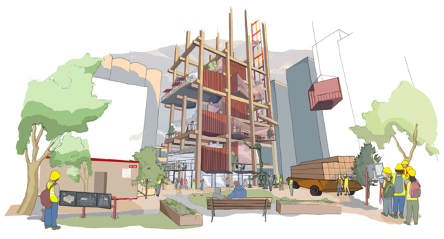A rendering of modular housing in Sidewalk Labs' smart city design for Toronto 