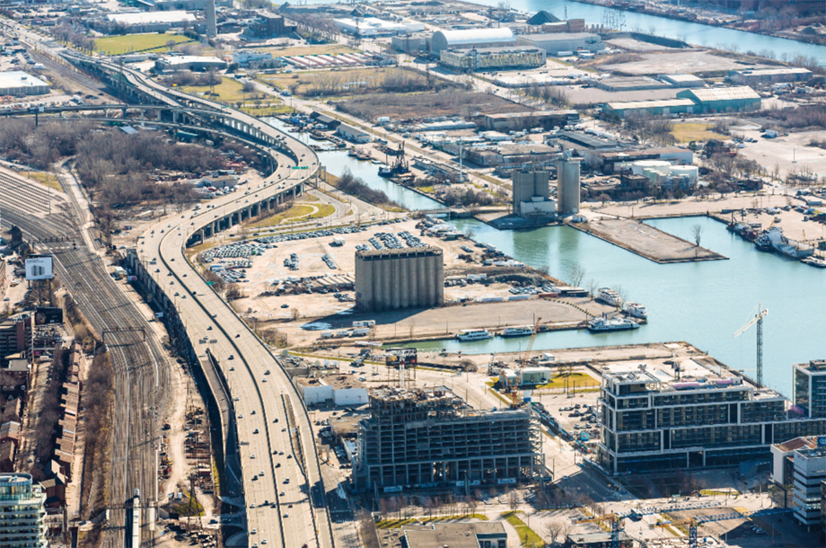 An aerial photo of Toronto's southern waterfront