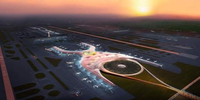 Aerial rendering of the New Mexico City International Airport