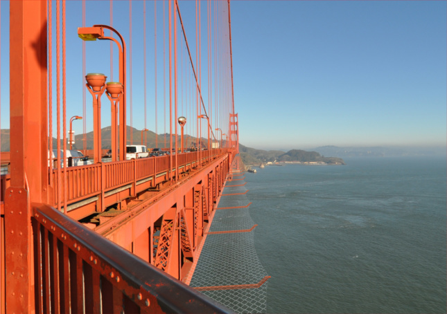 Rendering of suicide deterrent on the Golden Gate Bridge looking north
