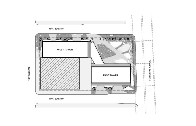 Site plan of The facade of one of the American Copper Buildings by SHoP Architects