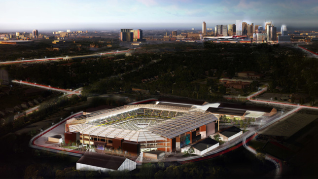 Aerial rendering from February 2018 of Nashville's new MLS Stadium
