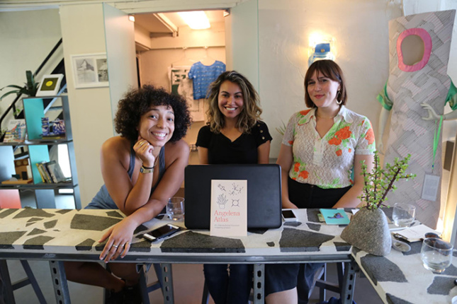 photo of Mapping Feminist Los Angeles members Yasmine Batniji, Leana Scott, and Brittany Arceneaux