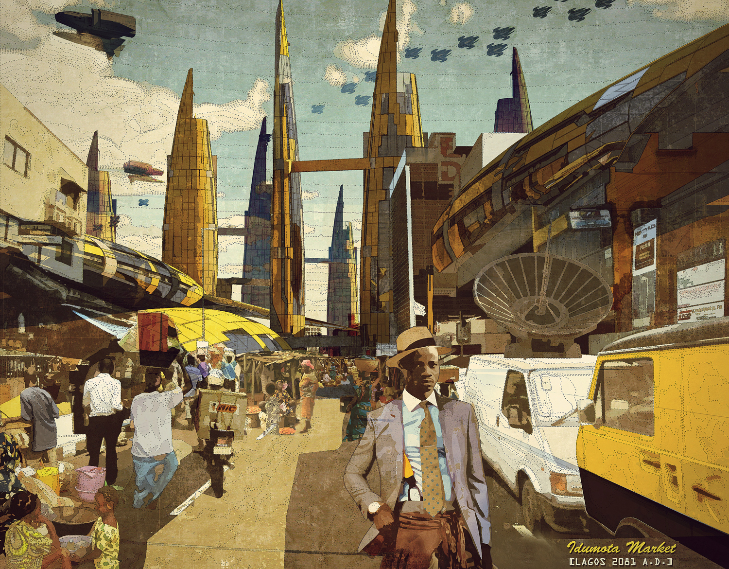 Ikiré Jones Our Africa 2081 A.D., 2014. Idumota Market, Lagos 2081 A.D.