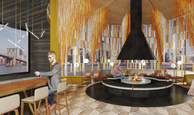 Rendering of Pier 17's rooftop warming hut and lounge
