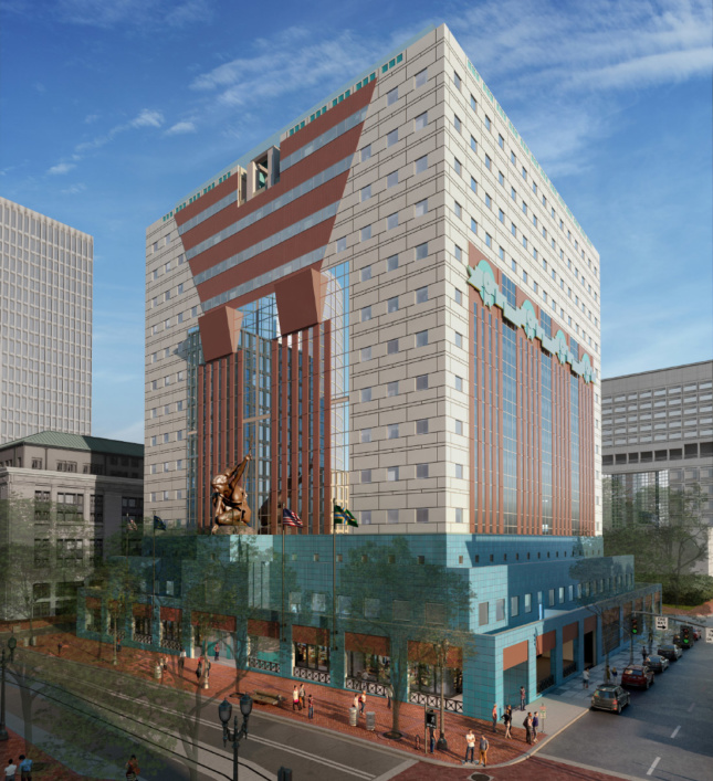 DLR Group is pushing ahead on renovations to Michael Graves’s iconic Portland Building that aim to reskin the iconic postmodern office tower with a unitized aluminum rainscreen.