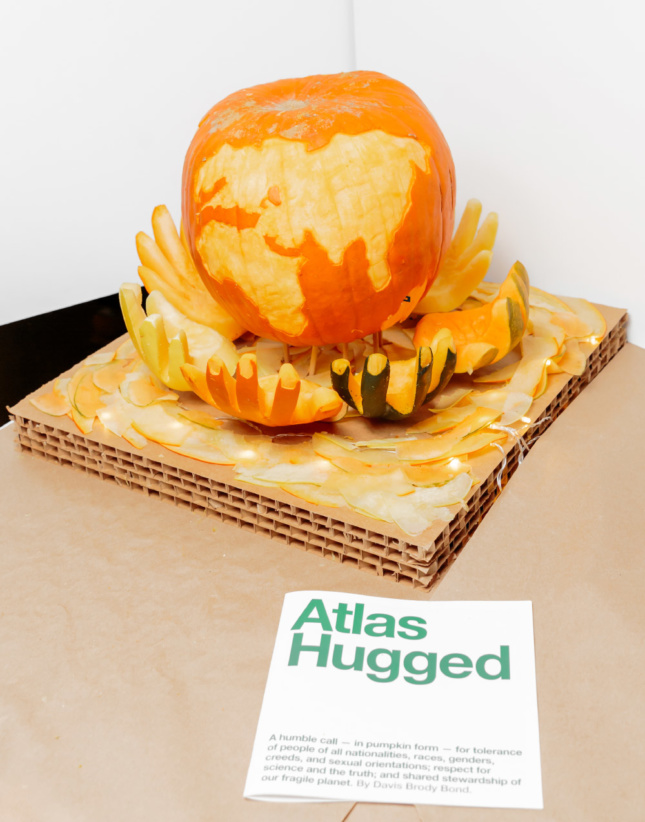 Davis Brody Bond won "most profound" with their "Atlas Hugged" pumpkin.