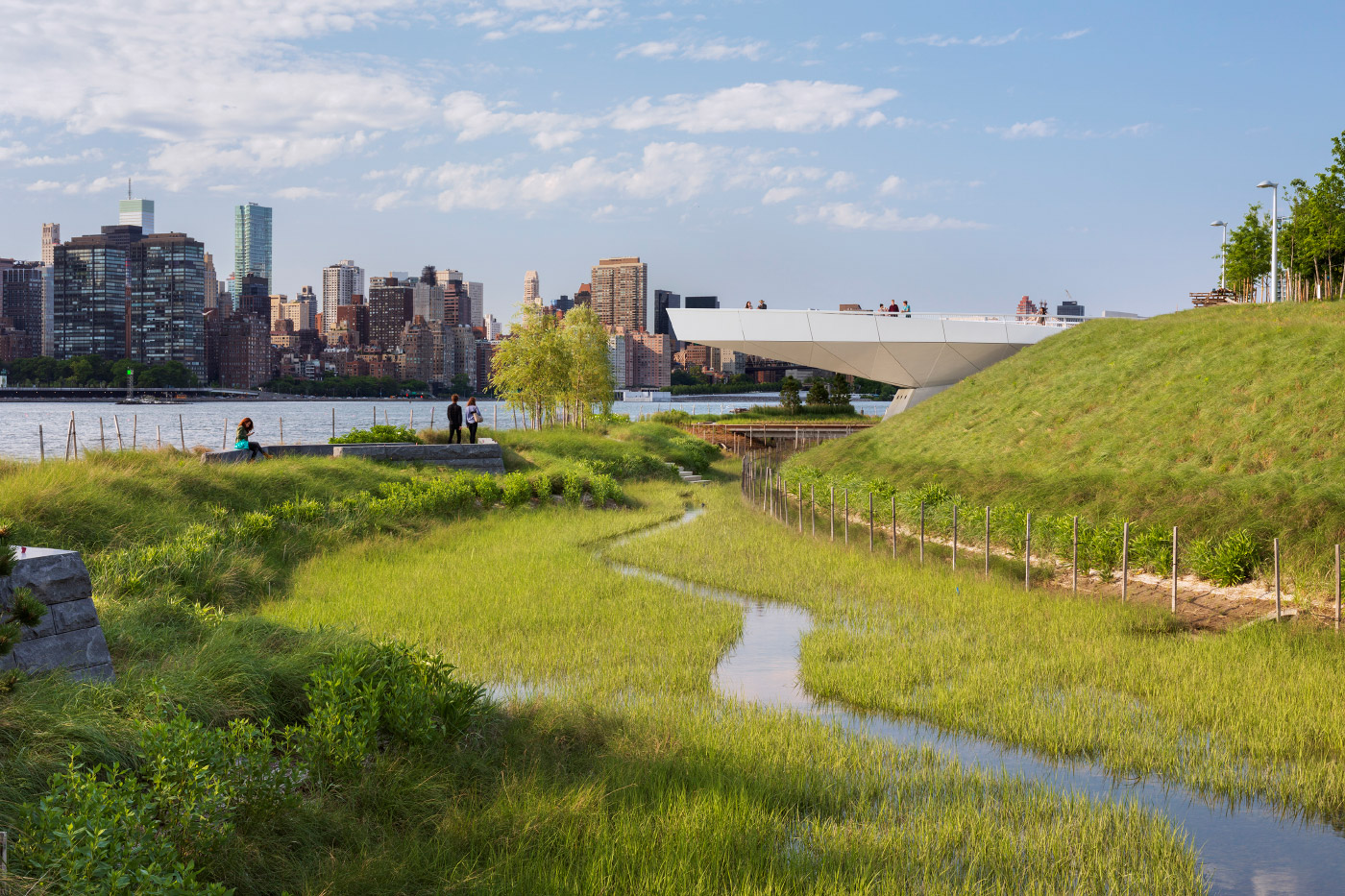 An elevated viewing platform 22 feet in the air lets visitors to Hunter's Point South see out over the marshes.