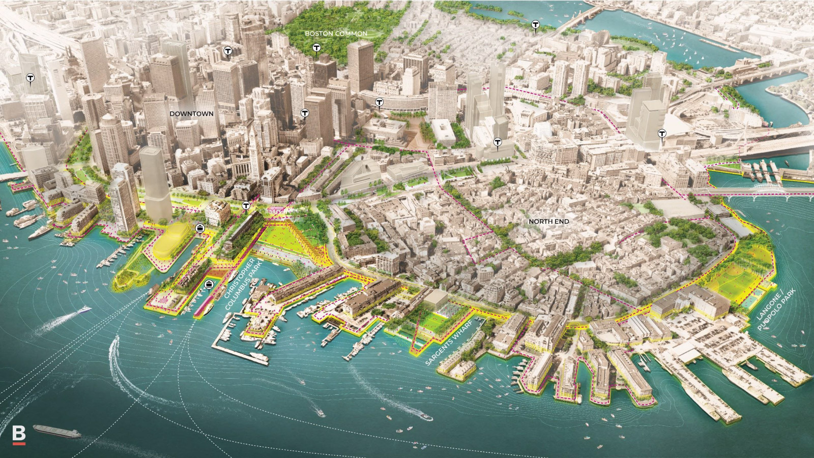 A potential vision of a resilient downtown Boston.