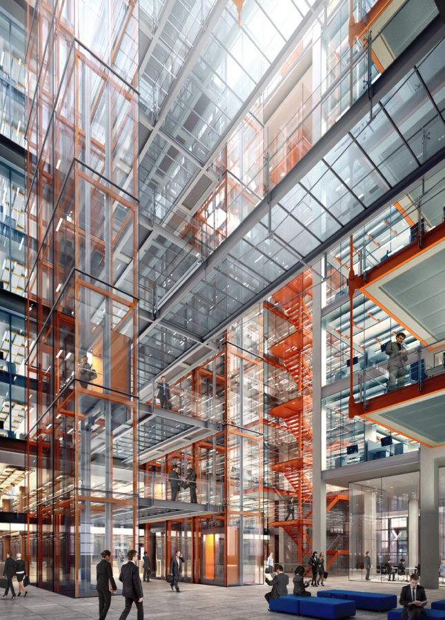 An interior rendering of the new building on 27th street; all of the internal systems have been left on display.