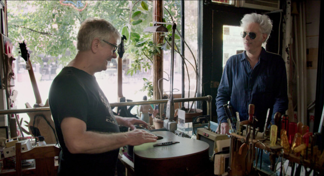 Rick Kelly and Jim Jarmusch on the set of Carmine Street Guitars