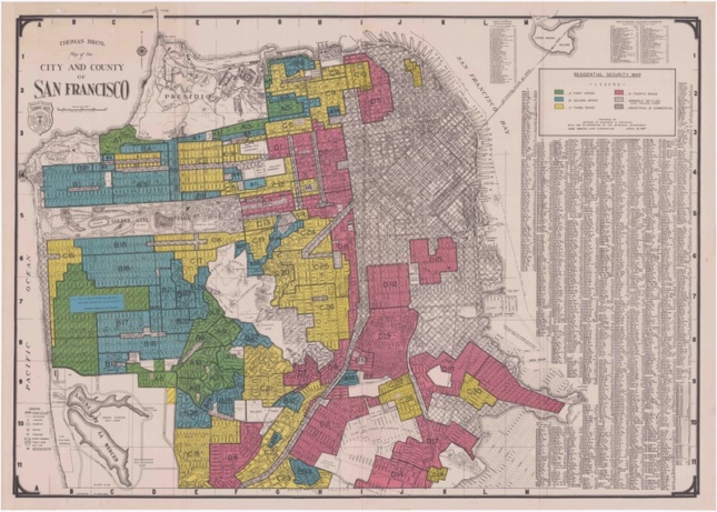 A 1937 San Francisco "residential security map" created by the Home Owners' Loan Corporation