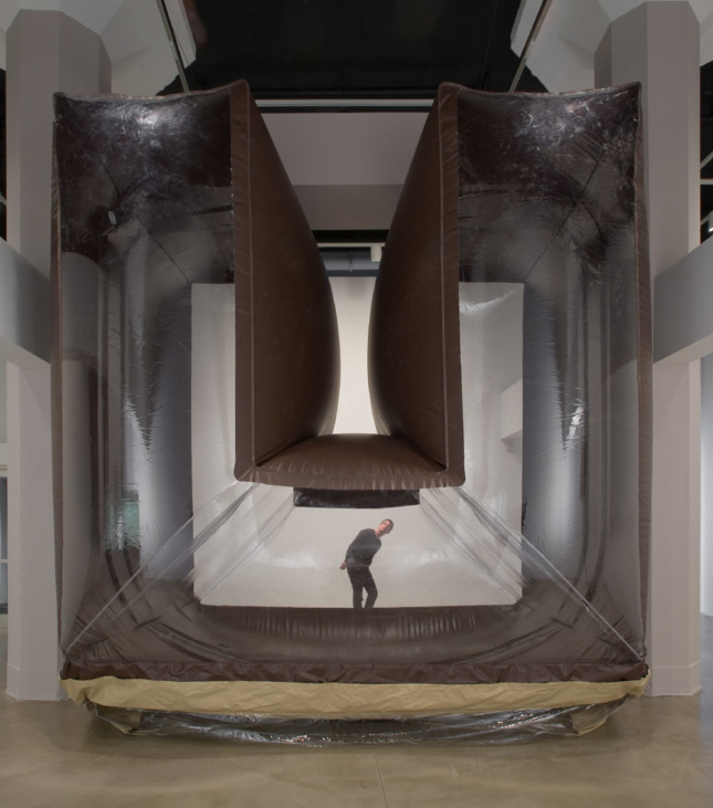 Participants can pass through Schweder's Snowballing Doorway, an archway that forms and disappears. As air is pushed back and forth, one side inflates and the other collapses.