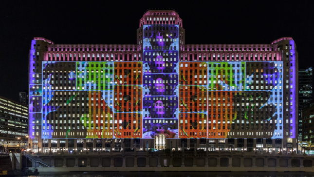 Art on the Mart turns Chicago's hulking Merchandise Mart into the world's largest digital art projection. (Courtesy of Art on the Mart/Bob Grosse)