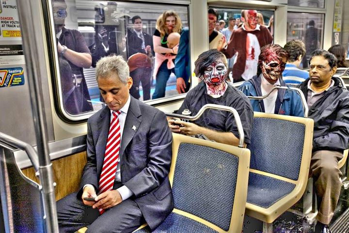 Rahm Emanuel takes public transit with zombies!