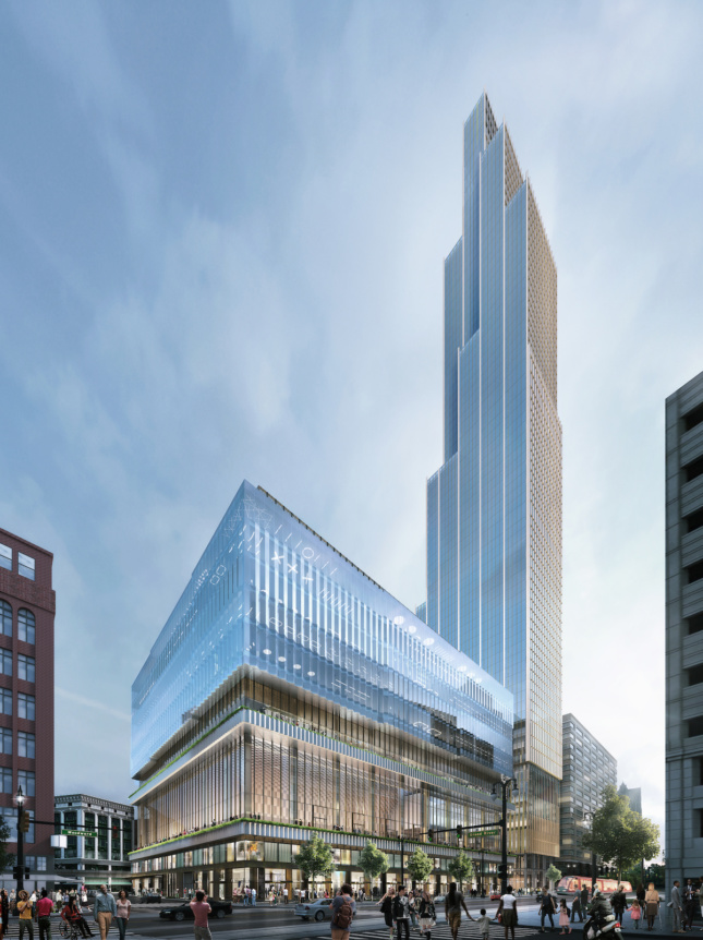 Rendering of the tower to rise at the former Hudson's department store site in Detroit