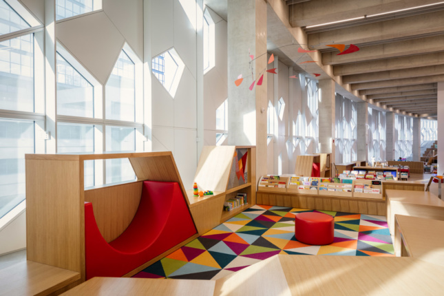The lower floors feature a children's library and space for performances.