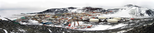 A panorama shot of the entire McMurdo Station. 