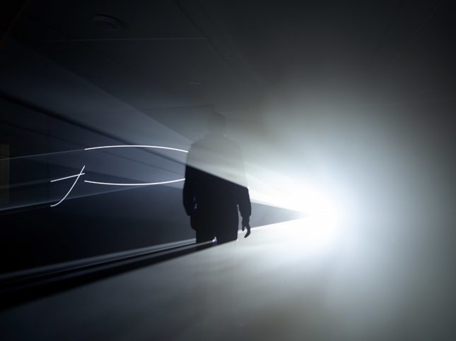Solid Light Films and Other Works, 1971-2014, Anthony McCall. Installation view, Eye Film Museum, Amsterdam, 2014.