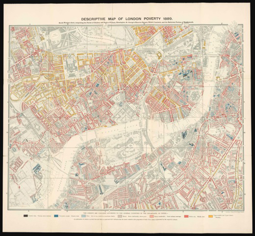 Descriptive map of London poverty, 1889, (south-western sheet), Charles Booth