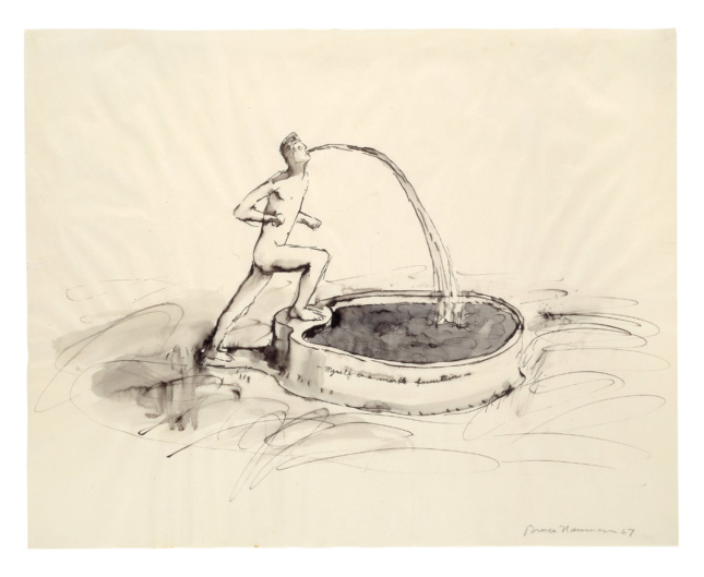 Myself as a Marble Fountain, 1967 is one instance of Nauman visualizing himself as an object for manipulation.