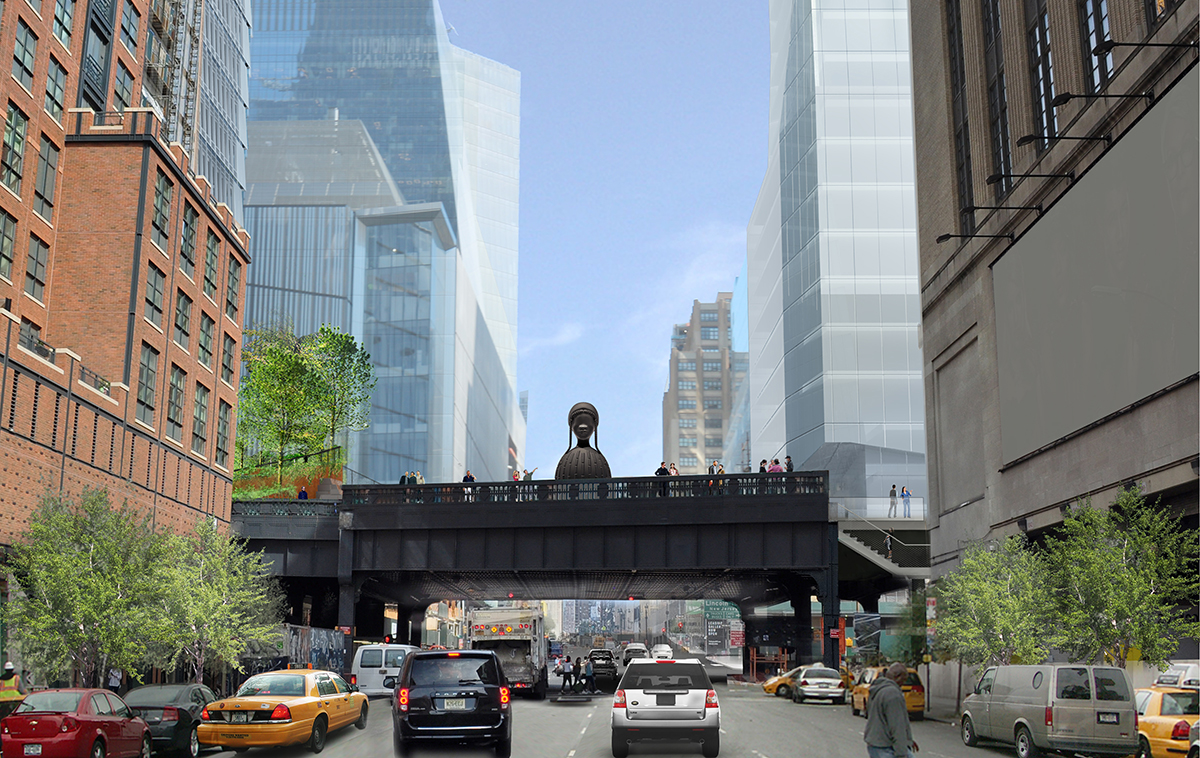 Rendering of Simone Leigh's Brick House on its plinth on the High Line