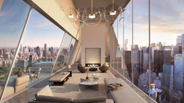 The 39th floor living room of 150 Central Park South
