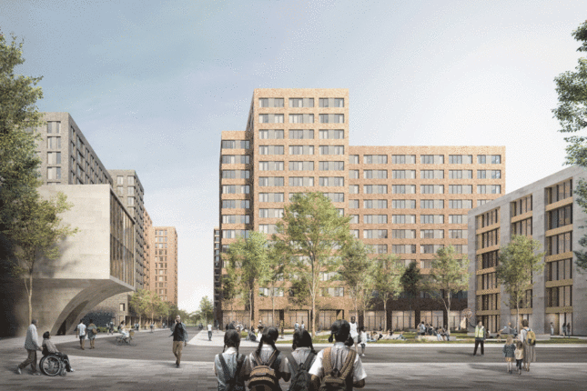 Rendering of Partnership for Architecture and Urbanism (PAU), Christian Cultural Center, and Gotham Organization's affordable housing development in East New York