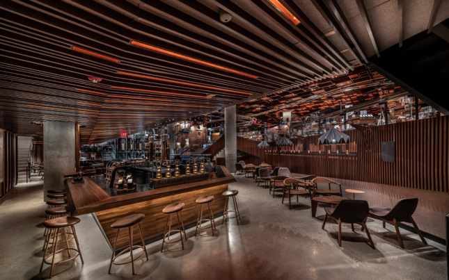 Starbucks Reserve Roastery New York View from the below-grade coffee bar and lounge area.
