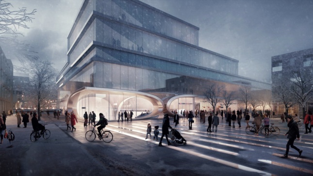 Rendering of Fornebu Senter Station by A-Lab and Zaha Hadid Architects