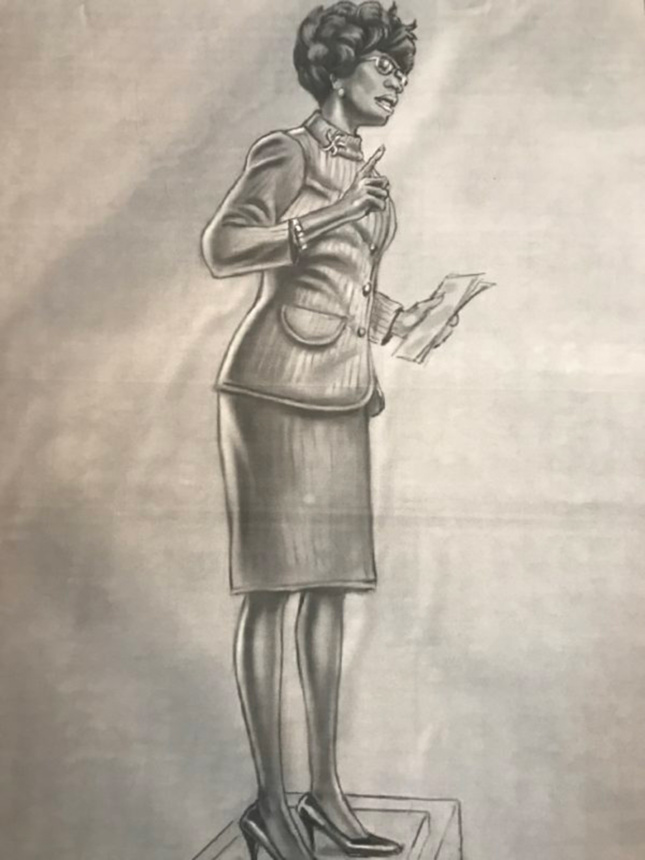 Rendering sketch of Shirley Chisholm statue by Sterling Brown Jr. (Courtesy Sterling Brown Jr.)