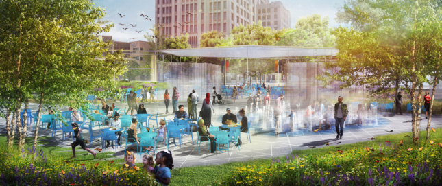Rendering of a plaza water feature