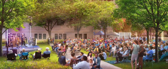 Rendering of a crowded public lawn