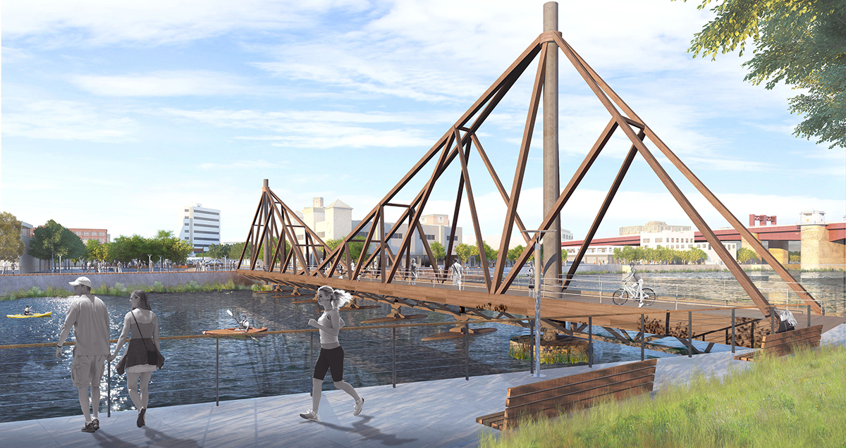 Rendering of CRÈME/Jun Aizaki Architecture & Design's LongPoint bridge