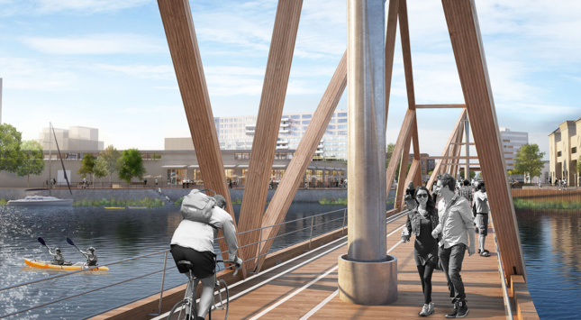 Rendering of CRÈME/Jun Aizaki Architecture & Design's LongPoint bridge