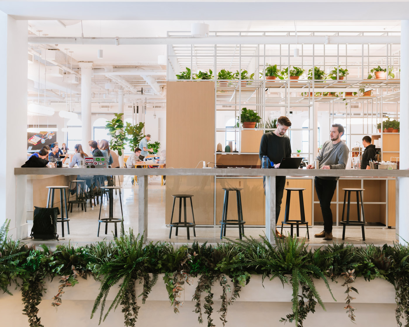 Photo of the top-floor kitchen at WeWork's Chelsea, New York City, headquarters