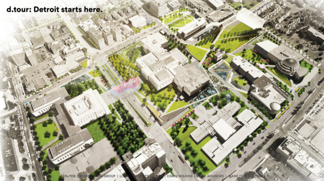Aerial rendering of Detroit's museum district